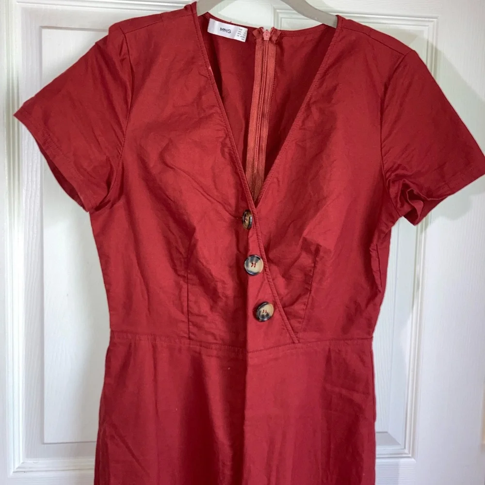 MNG Romper Jumpsuit Short Sleeve V Neck Rust Red sz XSmall - Picture 3 of 7
